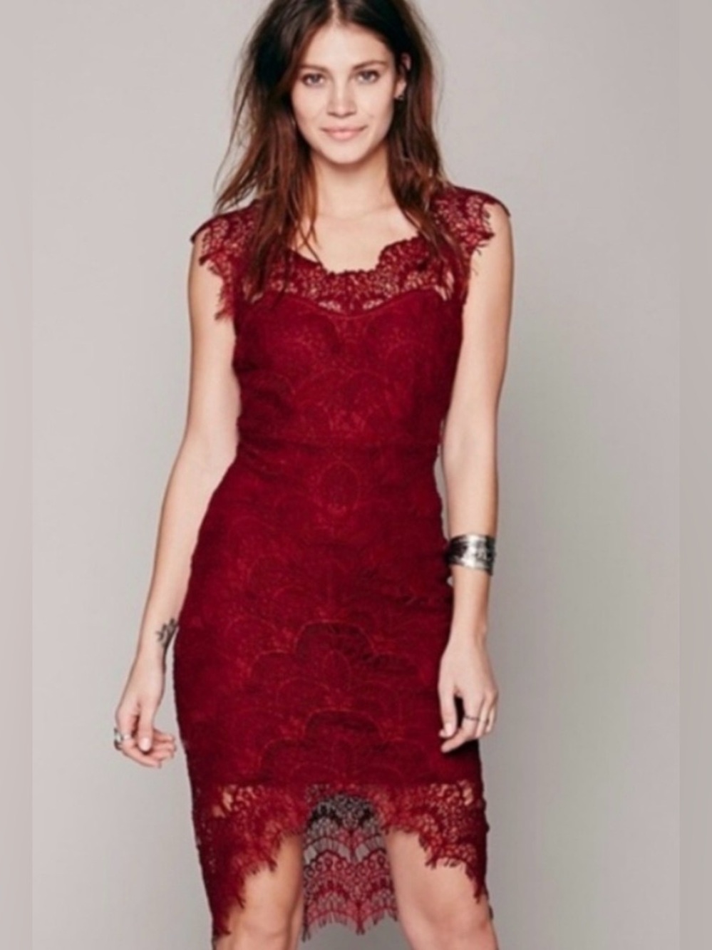 EUC Free People Intimately Lace Dress Burgundy Wine Red Size Small - Picture 1 of 6